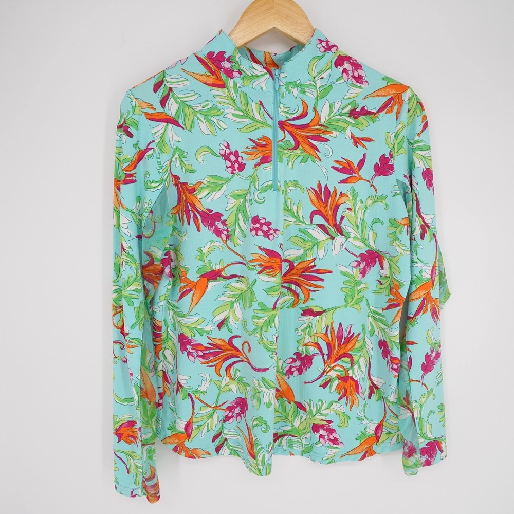 Icikuls Golf 1/4 Zip Pullover Shirt Women M Floral Tropical Outdoor Vented UPF50